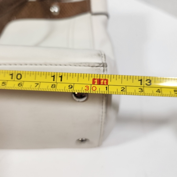 Coach penelope satchel purse ivory and brown silver hardware snake skin trim - Picture 12 of 16